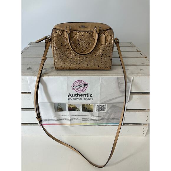 COACH F37747 MICRO GOLD MINI GLITTER BENNETT SATCHEL. STARS - Picture 1 of 16
